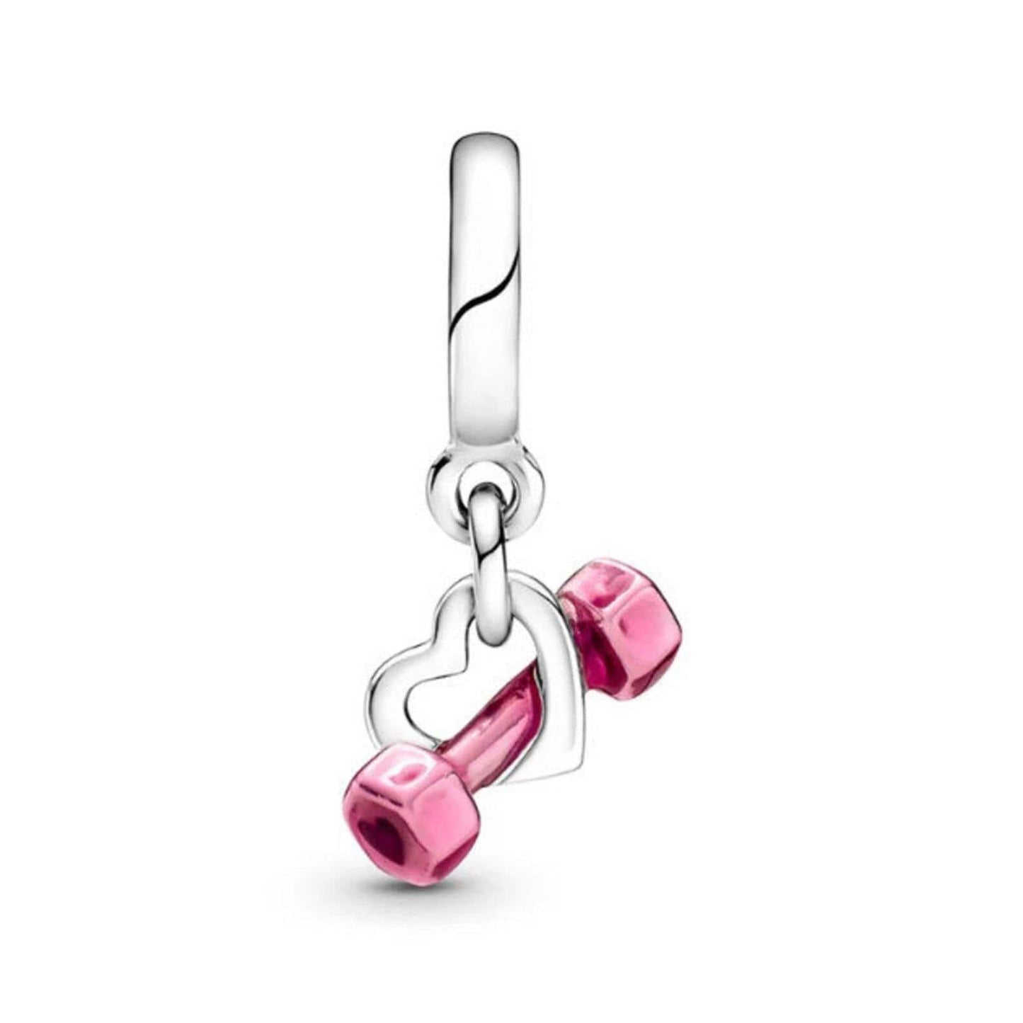 Dumbbell and Heart Dangle charm for women bracelet S925 Sterling Silver Gift, friend birthday gift, fits snake bracelet, Christmas charm