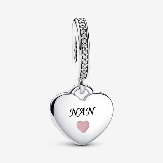 Nan dangle pink heart charm for women bracelet S925 Sterling Silver  / friend birthday gifts, Christmas gift