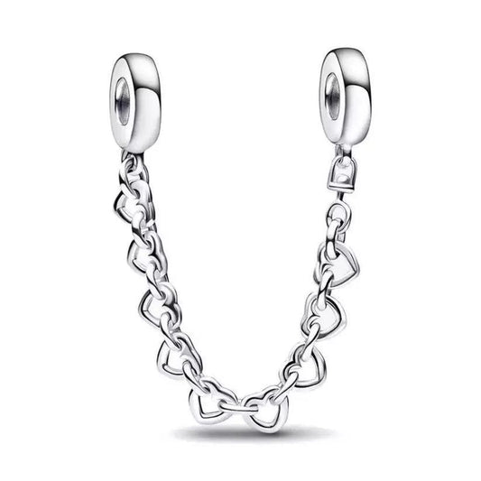 Sterling Silver Linked Hearts Safety Chain for 3mm-4mm Bracelet