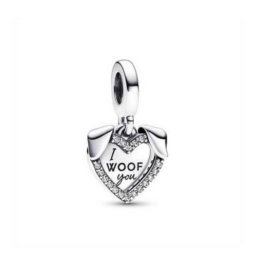 I woof you heart dog dangle bead charm for women bracelet S925 Sterling Silver Gift For Women / friend birthday Gifts