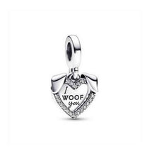 I woof you heart dog dangle bead charm for women bracelet S925 Sterling Silver Gift For Women / friend birthday Gifts