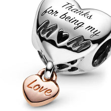 Sterling Silver 'Thanks Mom' Heart Charm for Bracelet