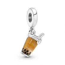 Murano Glass Bubble Tea Dangle charm for women bracelet S925 Sterling Silver, friend birthday gift, fits snake bracelet, Christmas charm