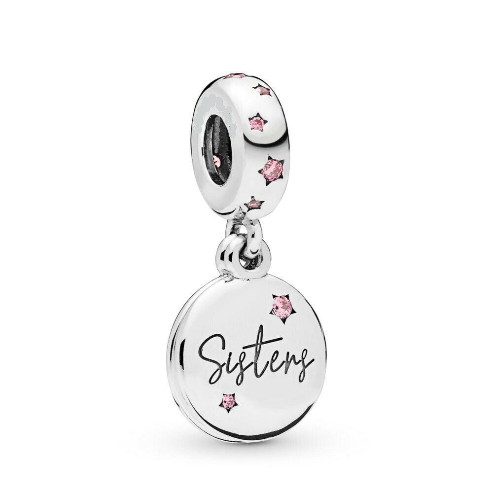 S925 Sterling Silver Sister Charm, Double Dangle Bracelet Charm