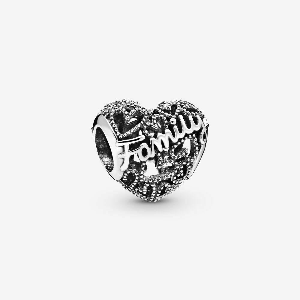 Sterling Silver Family Heart Charm, Women's Bracelet Bead