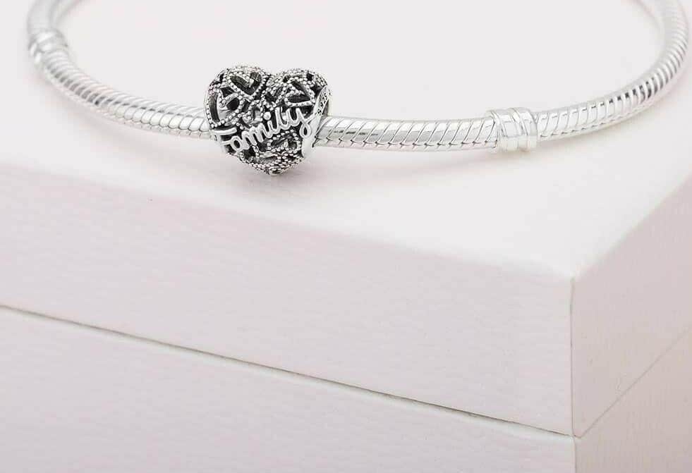 Sterling Silver Family Heart Charm, Women's Bracelet Bead