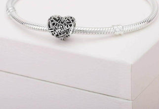 Sterling Silver Family Heart Charm, Women's Bracelet Bead