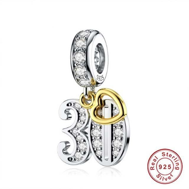 Golden Birthday Number Charm, S925 Sterling Silver, Milestone Bead