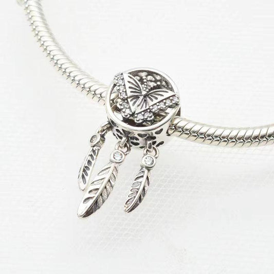 Sterling Silver Butterfly Dream Catcher Charm, Feather Dangle