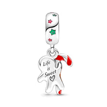 Christmas Gingerbread Man S925 Sterling Silver Charm, Candy Cane Charm