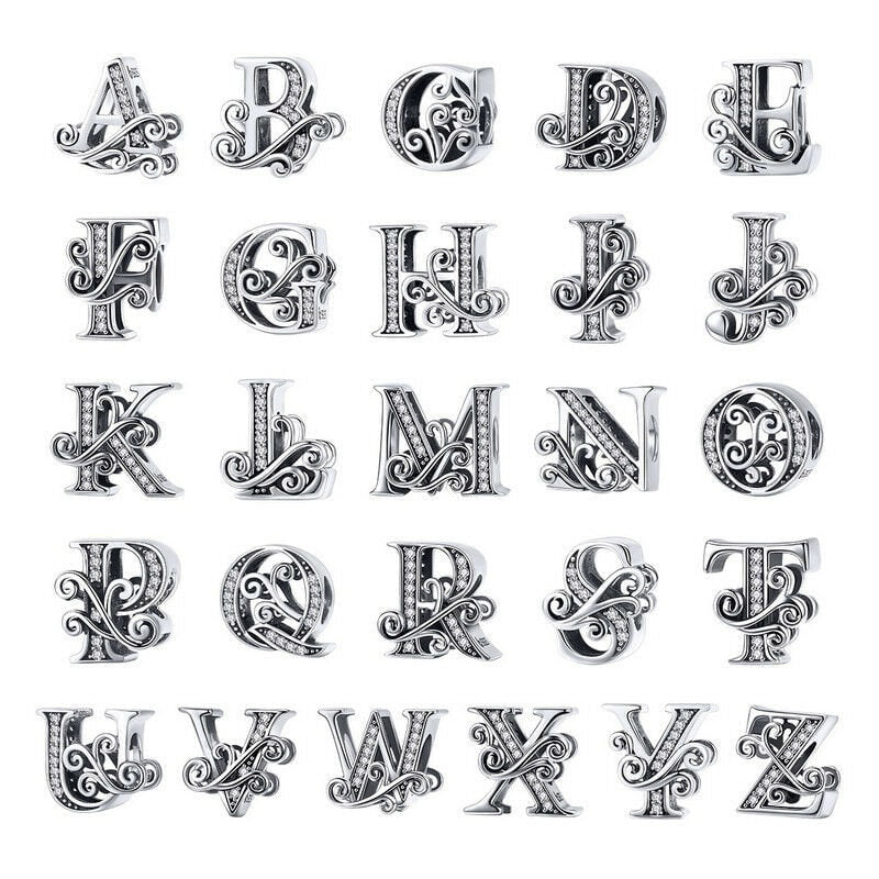 Sterling Silver Initial Charm, Cubic Zirconia Letter Bead