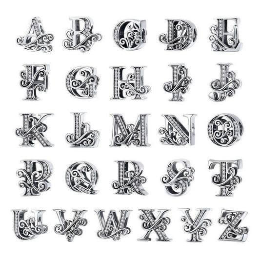 Sterling Silver Initial Charm, Cubic Zirconia Letter Bead