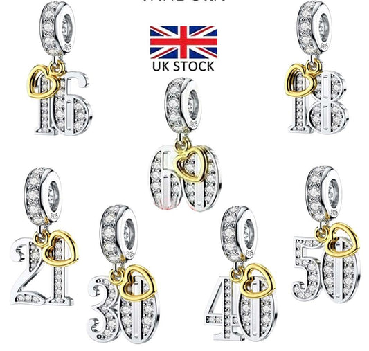Golden Birthday Number Charm, S925 Sterling Silver, Milestone Bead