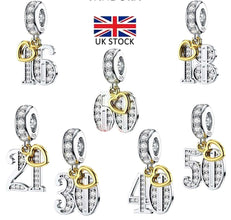 Golden Birthday Number Charm, S925 Sterling Silver, Milestone Bead