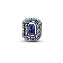Blue Sparkling Levelled Rectangular bead charm for women bracelet S925 Sterling Silver Gift, fits snake bracelet, Christmas charm