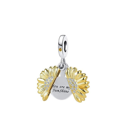 Sunflower yellow sunshine bead dangle charm for women bracelet S925 Sterling Silver, friend birthday gifts, Christmas charm gift