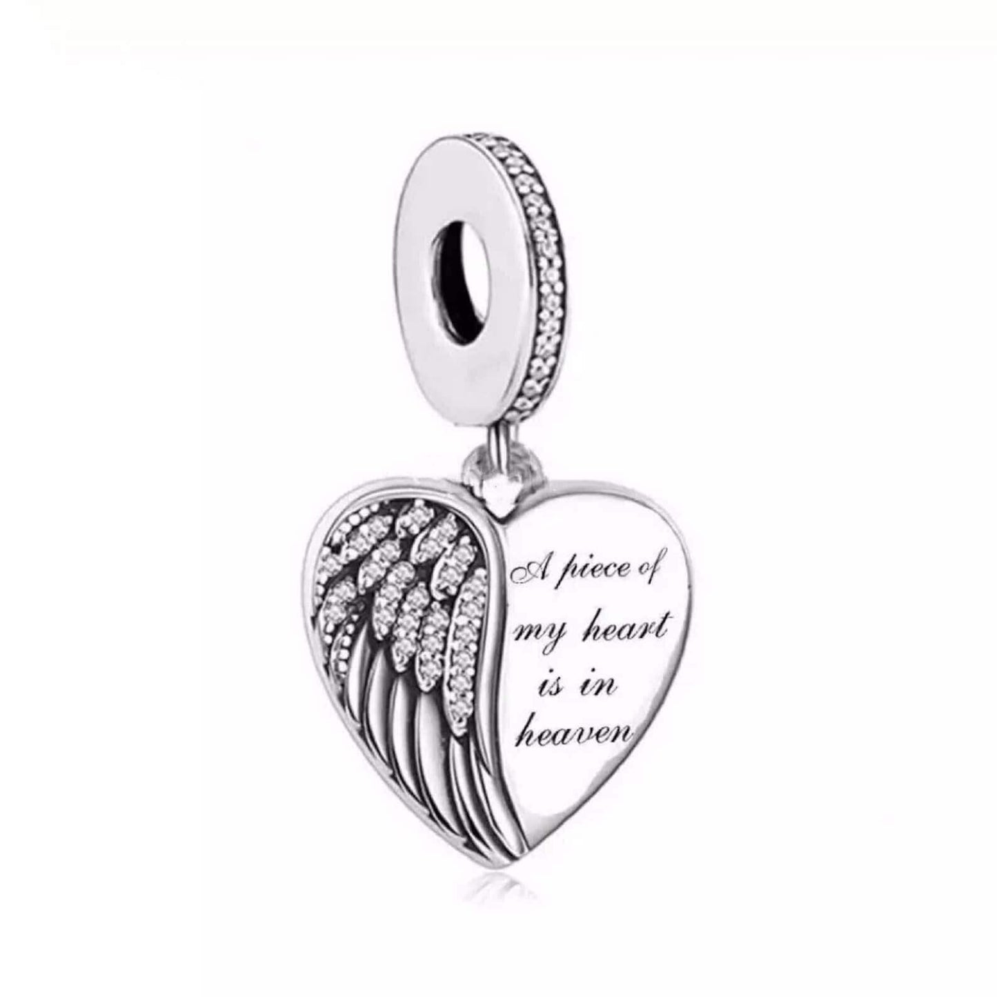 Sterling Silver Angel Wings Heart Charm, Remembrance Jewelry