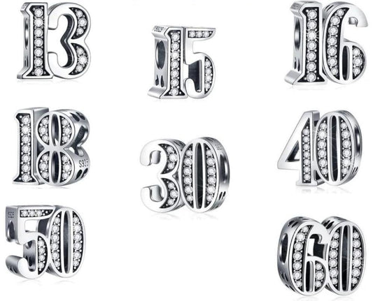 Sterling Silver Birthday Number Charm, Women's Bracelet Bead