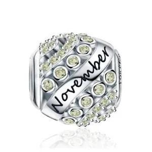 Sterling Silver Birthstone Charm, Round Bead for Bracelet