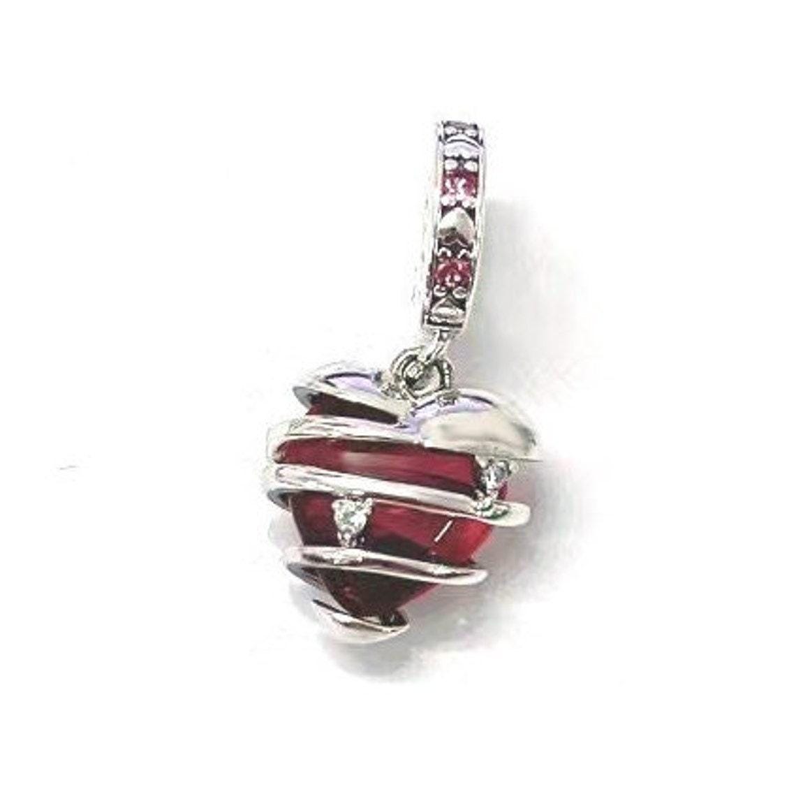 Sterling Silver Red Heart Dangle Charm, Gift for Her