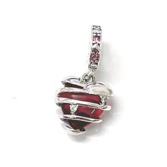 Sterling Silver Red Heart Dangle Charm, Gift for Her