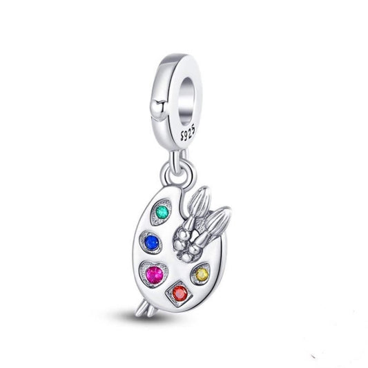 Sterling Silver Artist Palette Dangle Charm - Colorful Painter Jewelry