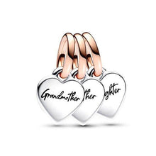 Grandmother, Mother daughter heart triple dangle charm sterling silver for women bracelet , friend birthday gift, Christmas charm