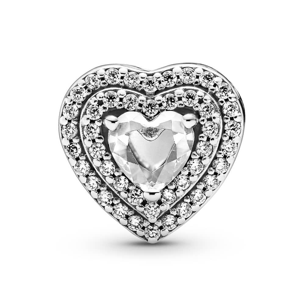 Sparkling Leveled Hearts Sterling Silver Charm, Cubic Zirconia