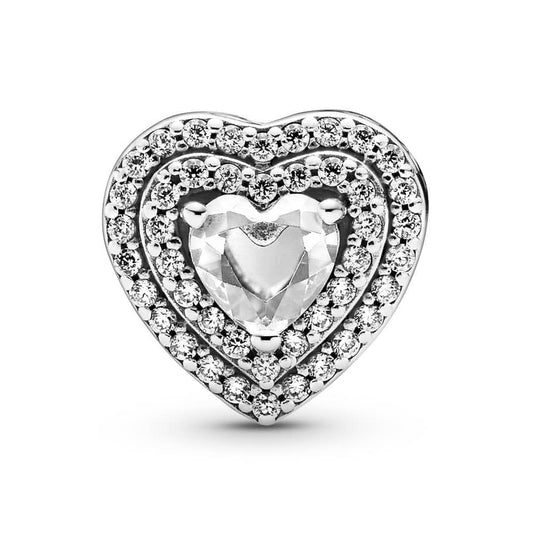 Sparkling Leveled Hearts Sterling Silver Charm, Cubic Zirconia