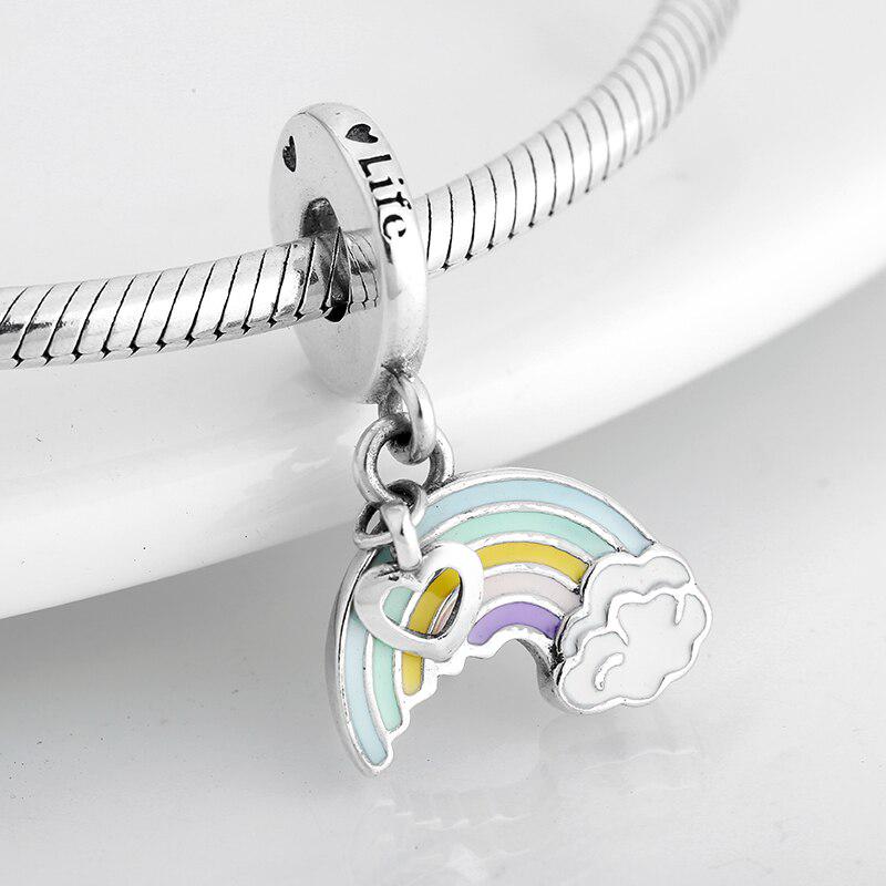 Rainbow dangle bead charm for women bracelet S925 Sterling Silver Gifts For Women / friend birthday  Gifts