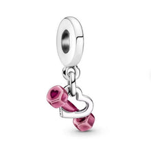 Dumbbell and Heart Dangle charm for women bracelet S925 Sterling Silver Gift, friend birthday gift, fits snake bracelet, Christmas charm