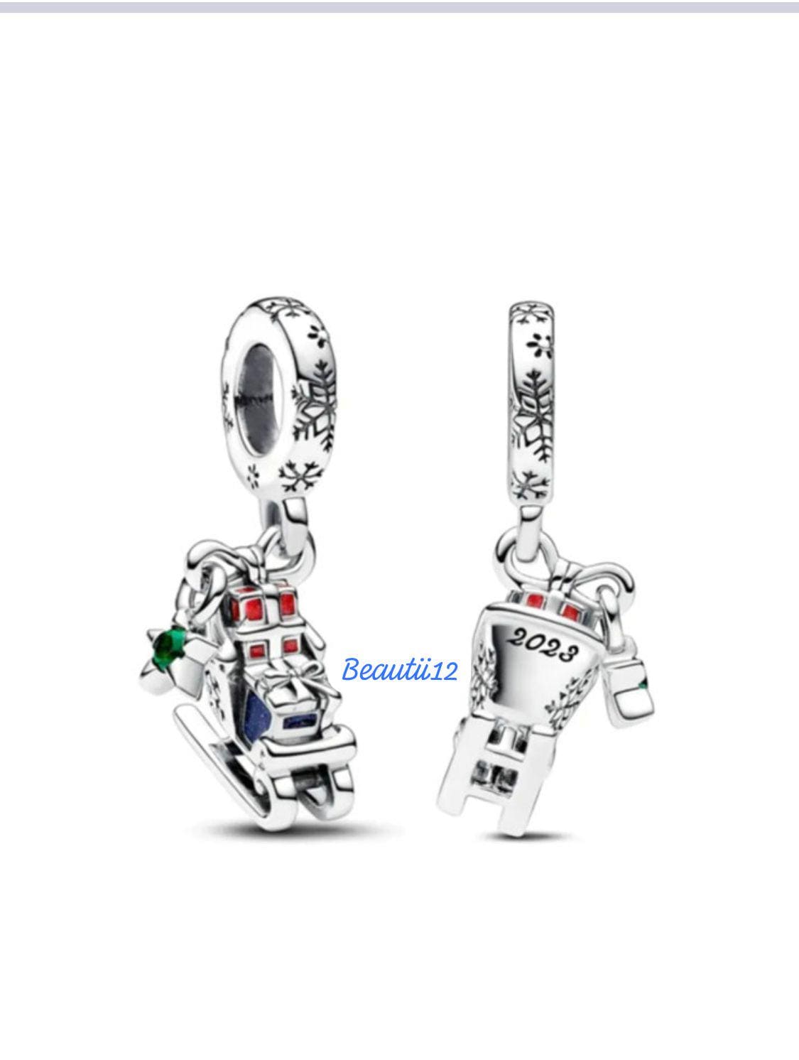 Christmas Sleigh dangle charm for women bracelet S925 Sterling Silver Gifts For Women / friend birthday ,Gifts, fits snake bracelet