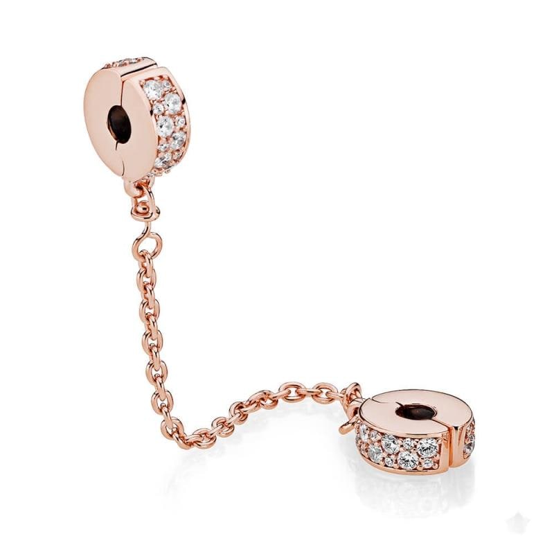 Logo safety chain, rose gold , elegance, family heart safety charm for women bracelet S925 Sterling Silver Gifts For Women / friend birthday