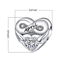 Sterling Silver Birthstone Heart Charm, S925, Birthday Gift