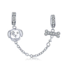 Dog and Bone Safety Chain Charm, S925 Sterling Silver