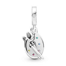 Sterling Silver Artist Palette Dangle Charm - Colorful Painter Jewelry