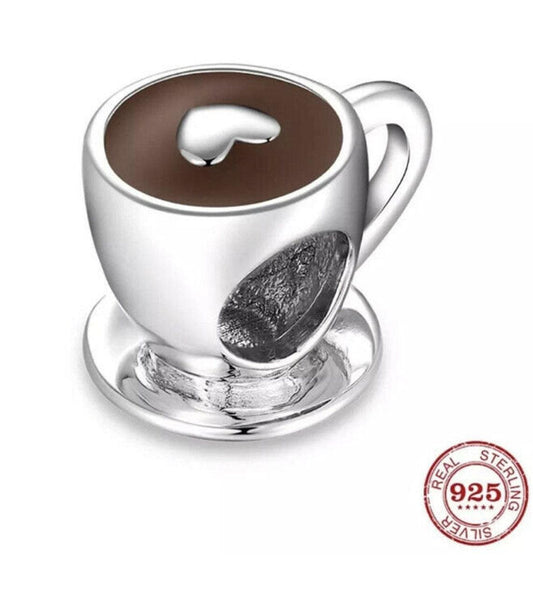 Sterling Silver Coffee Cup Charm, Bracelet Bead