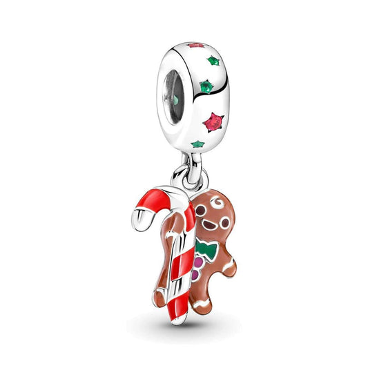 Christmas Gingerbread Man S925 Sterling Silver Charm, Candy Cane Charm