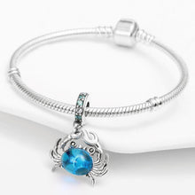 Blue Crab Sterling Silver Dangle Charm, Fits 3mm Bracelet