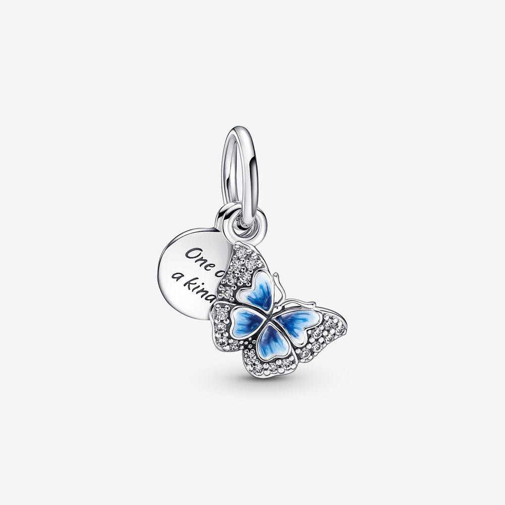 Blue Butterfly Charm, S925 Sterling Silver Dangle, Snake Bracelet