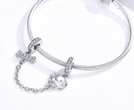 Dog and Bone Safety Chain Charm, S925 Sterling Silver