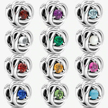 Sterling Silver Birthstone Charm, Eternity Circle Bead, Women's Bracelet
