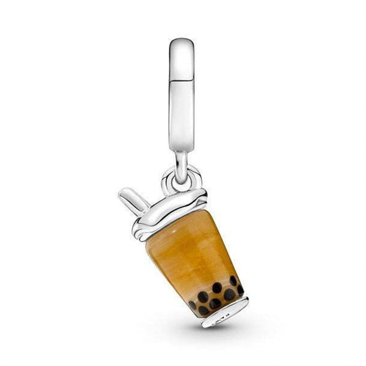 Murano Glass Bubble Tea Dangle charm for women bracelet S925 Sterling Silver, friend birthday gift, fits snake bracelet, Christmas charm