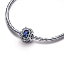 Blue Sparkling Levelled Rectangular bead charm for women bracelet S925 Sterling Silver Gift, fits snake bracelet, Christmas charm