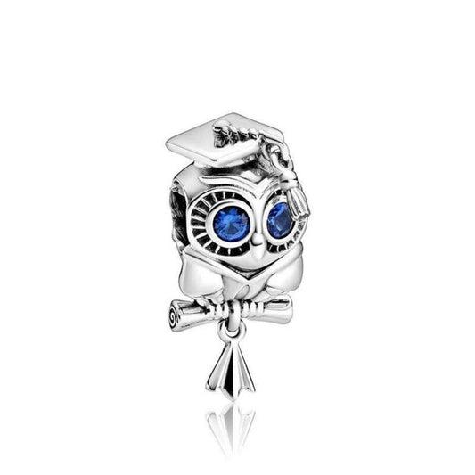 Wise Owl Graduation bead charm for women bracelet S925 Sterling Silver Gift For Women / friend birthday Gifts