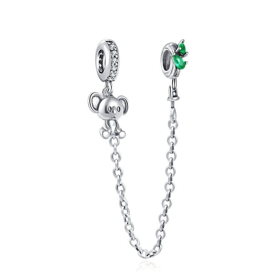 Cute Koala Safety Chain bead dangle charm for women bracelet S925 Sterling Silver Gifts For Women / friend birthday gifts