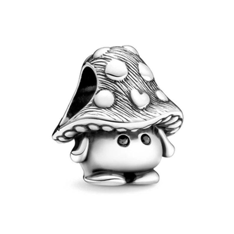 Sterling Silver Mushroom Bead Charm, Fits Snake Bracelet