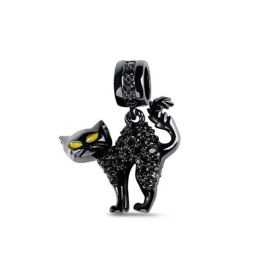 Black Cat Charm: Sterling Silver Dangle Pendant, Birthday Gift
