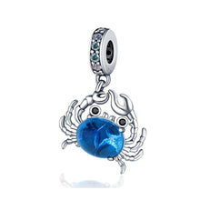 Blue Crab Sterling Silver Dangle Charm, Fits 3mm Bracelet