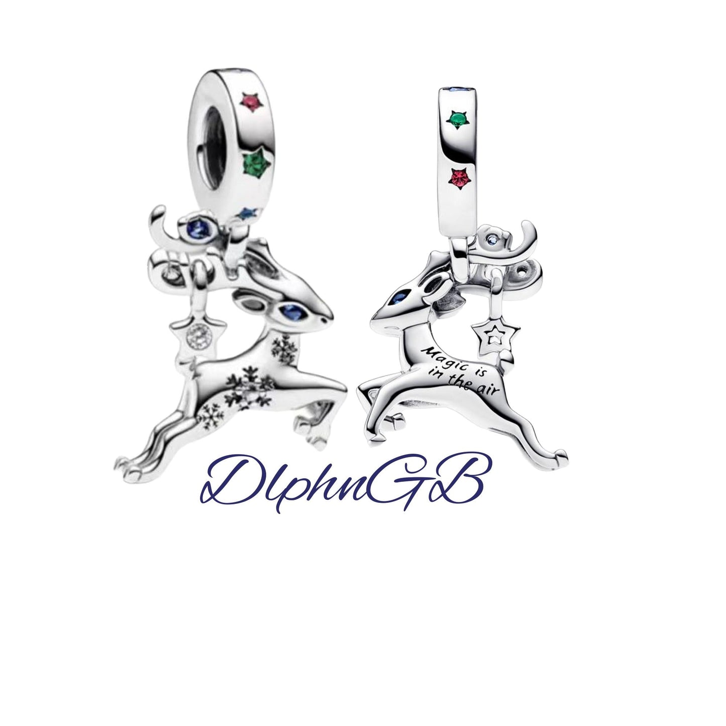 Sterling Silver Christmas Reindeer Dangle Charm, Women's Bracelet
